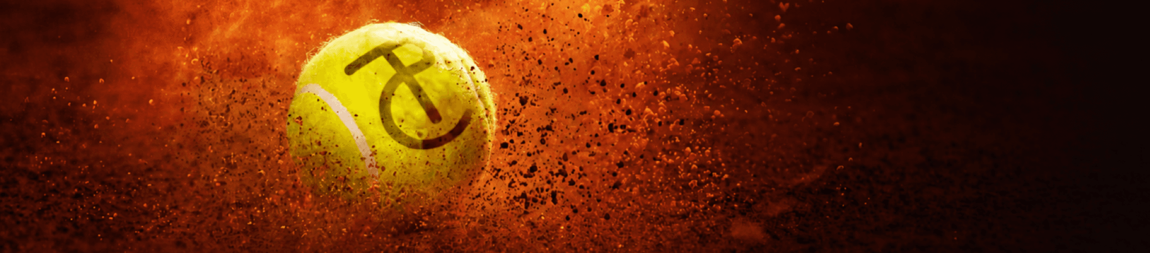 Tennisball auf einem Sandplatz in den Vereinsfarben